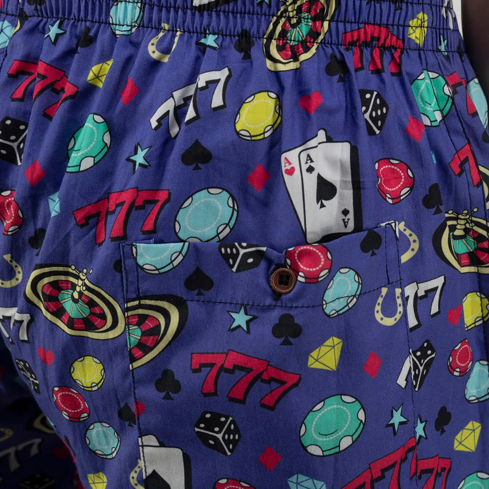 Blue Casino Mens Boxers. Whats Down printed cotton poplin boxers, on model 9