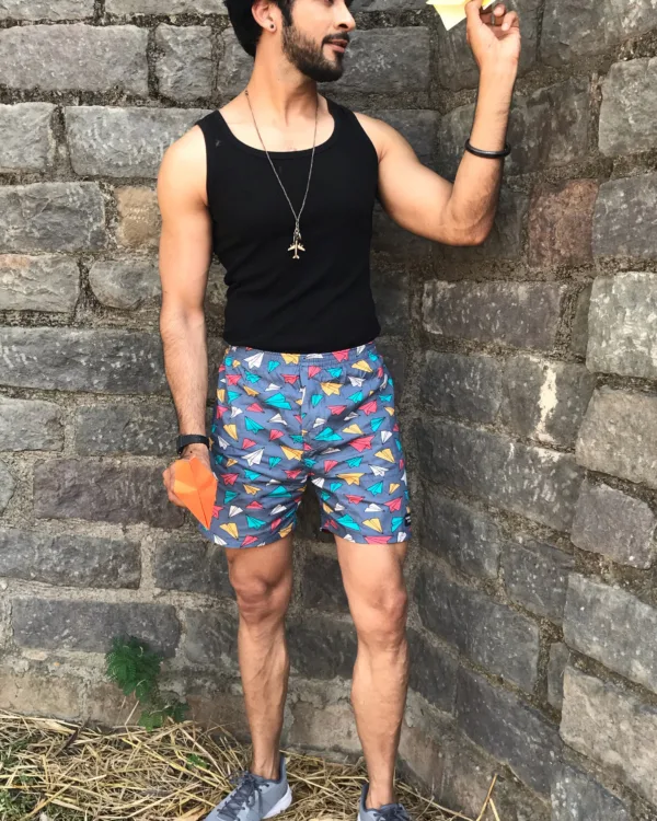 Man in Whats Down navy printed boxers. Photo 5