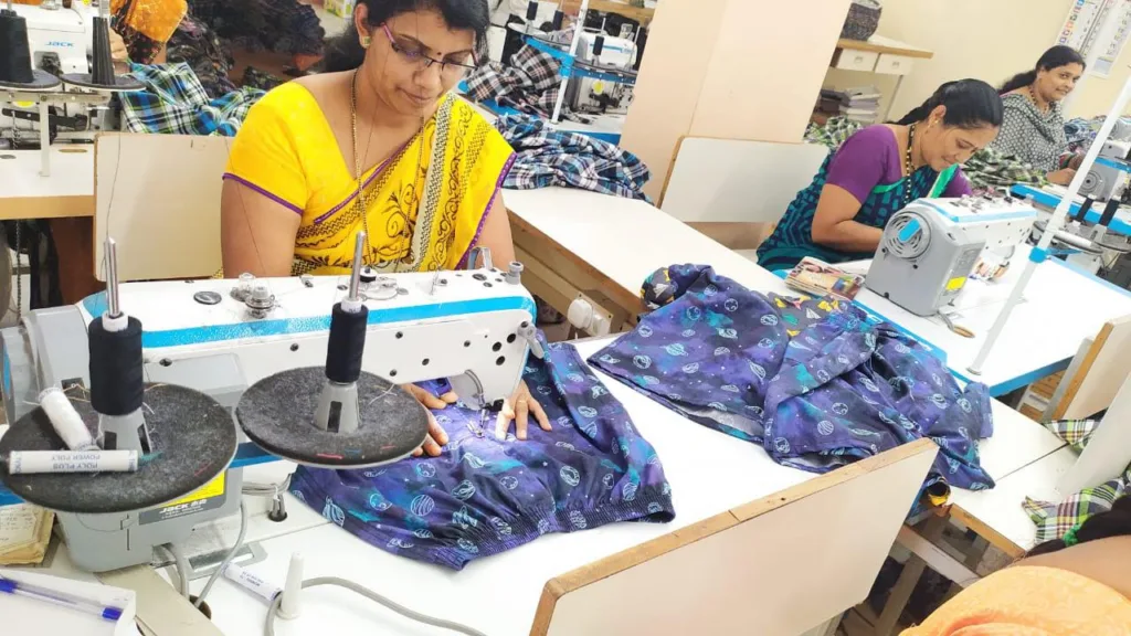 Whats Down boxers being stitched at our workshop in India. Photo 1