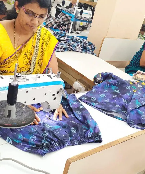 Whats Down boxers being stitched at our workshop in India. Photo 1