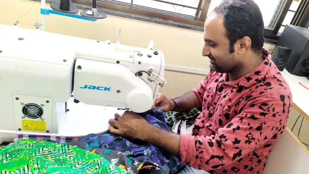 Whats Down boxers being stitched at our workshop in India. Photo 4