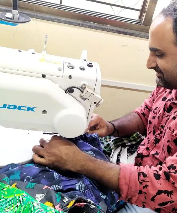 Whats Down boxers being stitched at our workshop in India. Photo 4