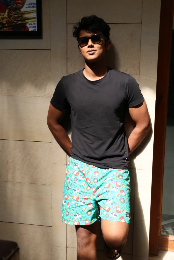 Man with a guitar in Whats Down Green Musical printed boxers. Photo 6
