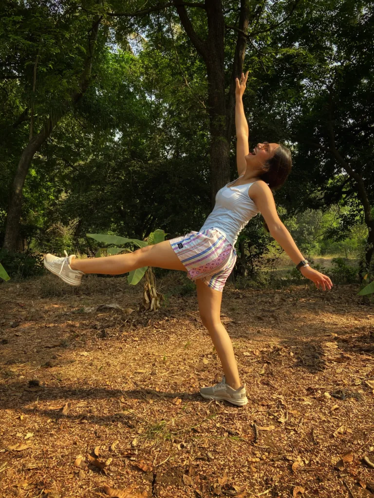 Woman in Whats Down Multicolour Vertical Boho striped printed boxers. Photo 5
