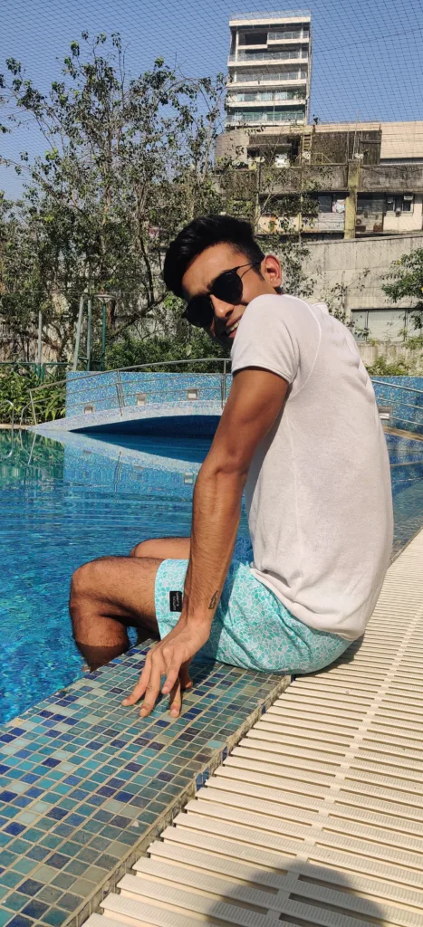 Man in Whats Down Blue Mosaic light-blue printed boxers. Photo 3