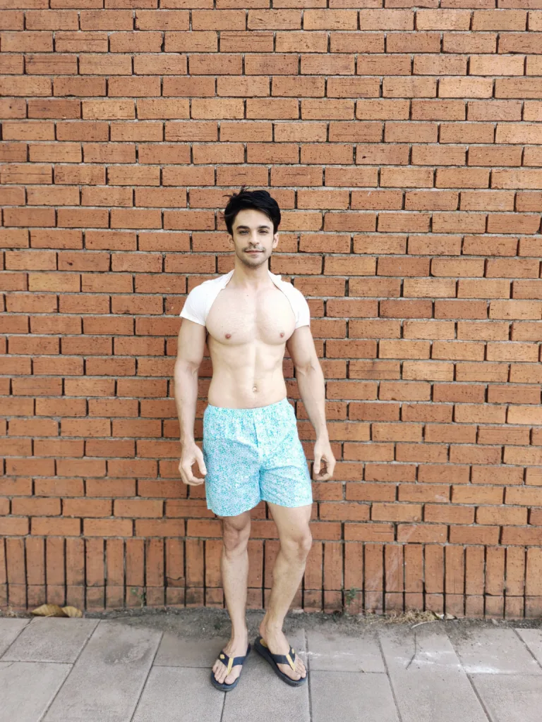 Man in Whats Down Blue Mosaic light-blue printed boxers. Photo 15