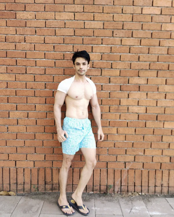 Man in Whats Down Blue Mosaic light-blue printed boxers. Photo 14