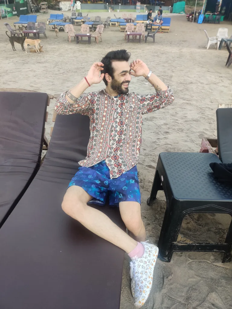 Man in Whats Down Blue Galaxy printed boxers. Photo 3