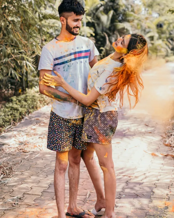 Couple in matching Whats Down printed boxers. Photo 8
