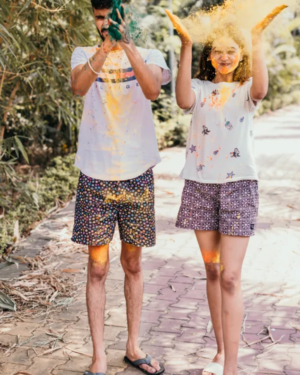 Couple in matching Whats Down printed boxers. Photo 12