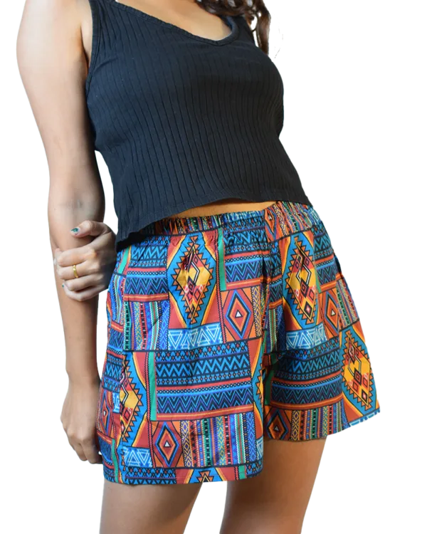 Whats Down Multicolour Aztec women's printed cotton boxers. Front detail