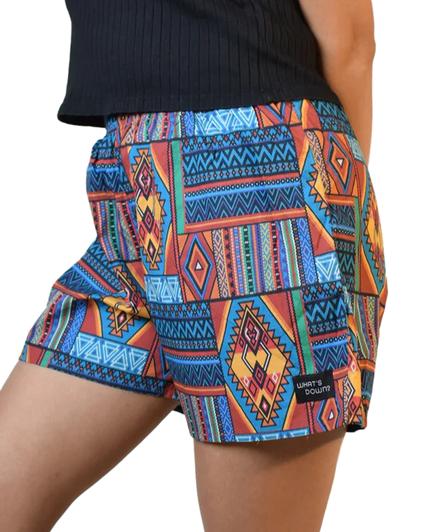 Whats Down Multicolour Aztec women's printed cotton boxers. Back detail