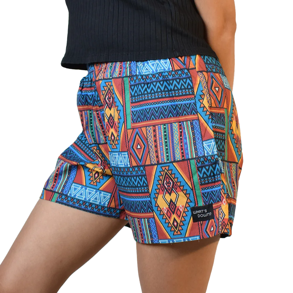Whats Down Multicolour Aztec women's printed cotton boxers. Back detail