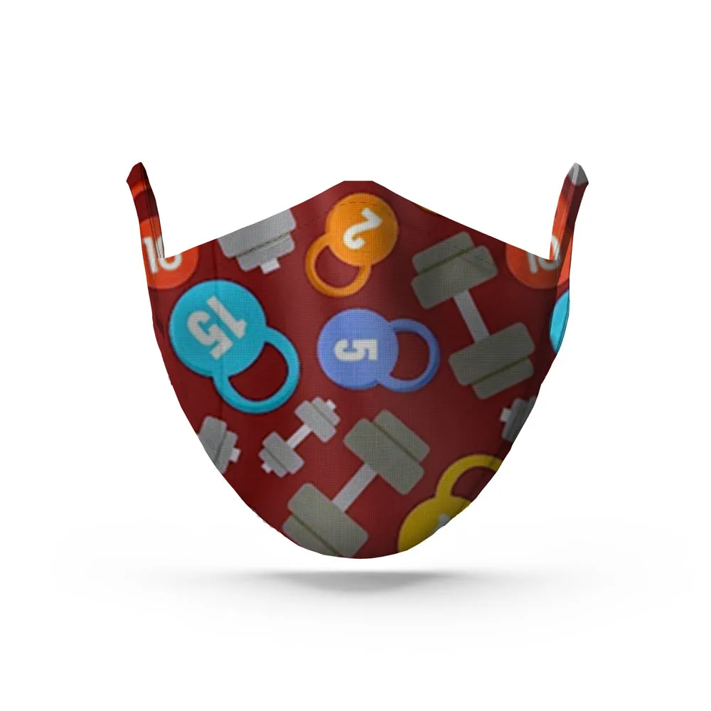 Maroon Dumbbells Face Mask. Whats Down reusable printed cotton face mask