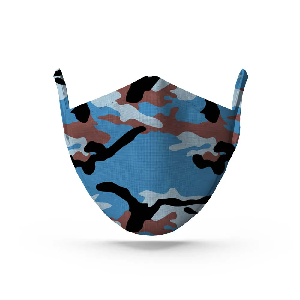 Blue Camo Face Mask. Whats Down reusable printed cotton face mask
