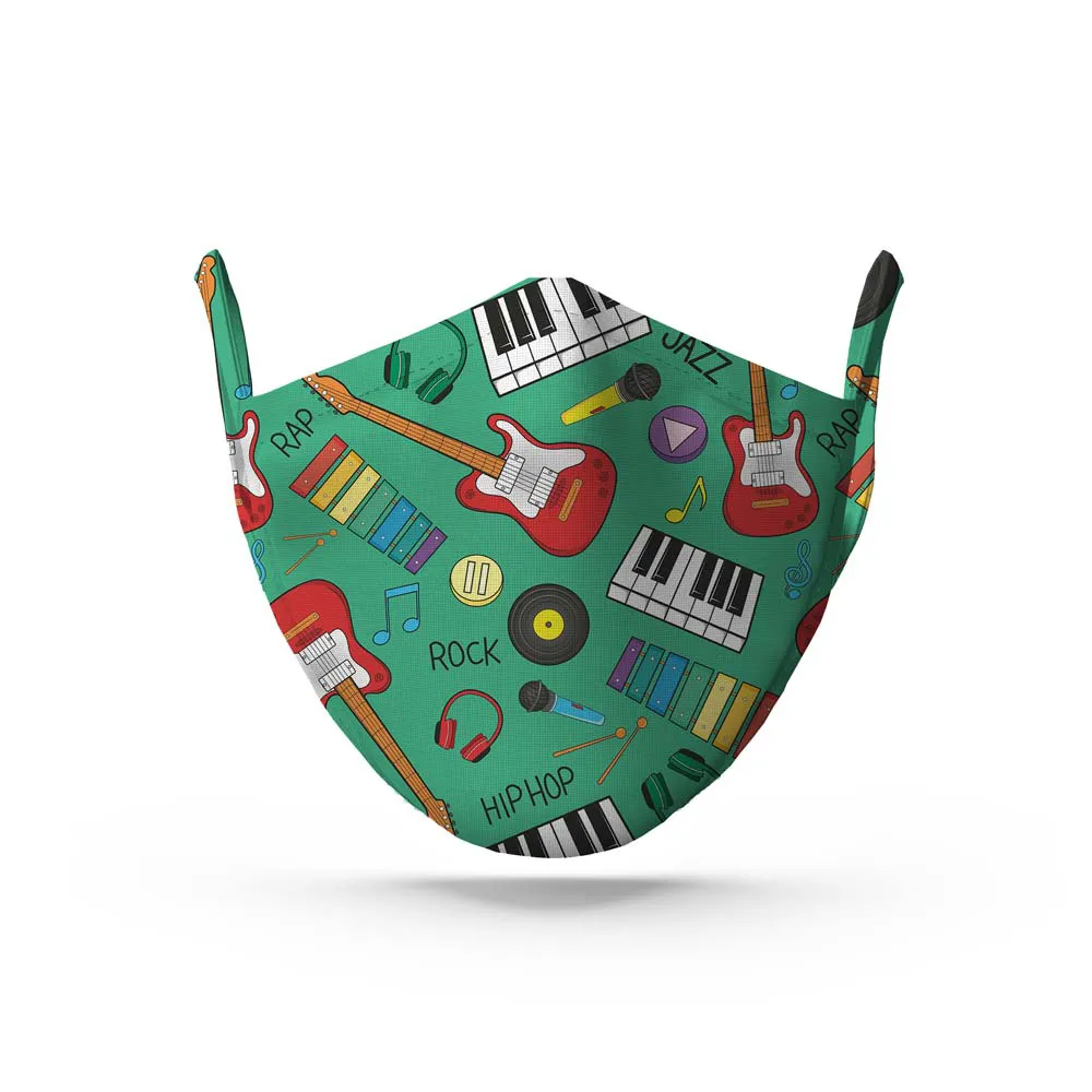 Green Musical Face Mask. Whats Down reusable printed cotton face mask