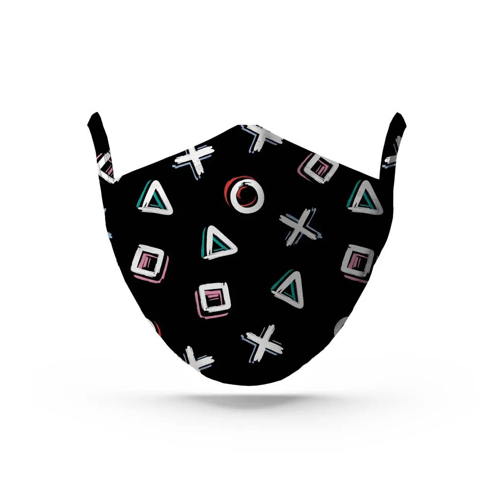 Black Playstation Face Mask. Whats Down reusable printed cotton face mask
