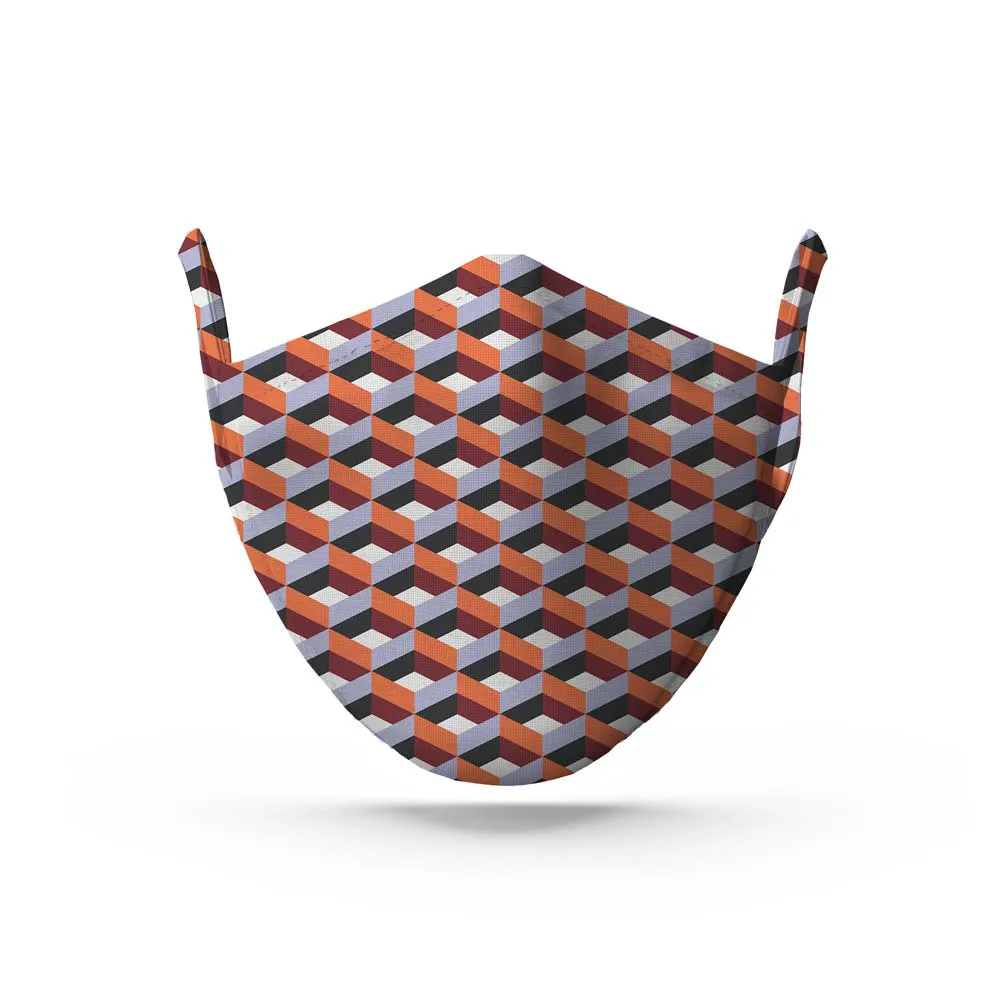 Red Geometric Face Mask. Whats Down reusable printed cotton face mask