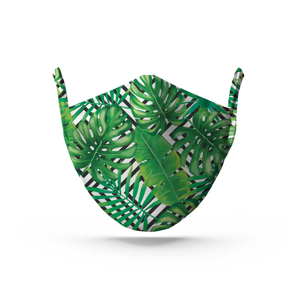 Green Tropical Face Mask. Whats Down reusable printed cotton face mask