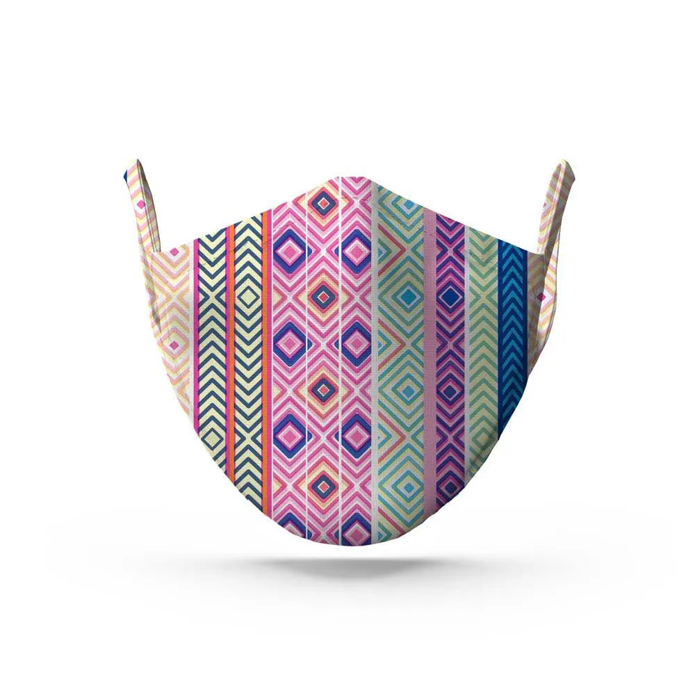 Multicolour Vertical Boho Face Mask. Whats Down reusable printed cotton face mask
