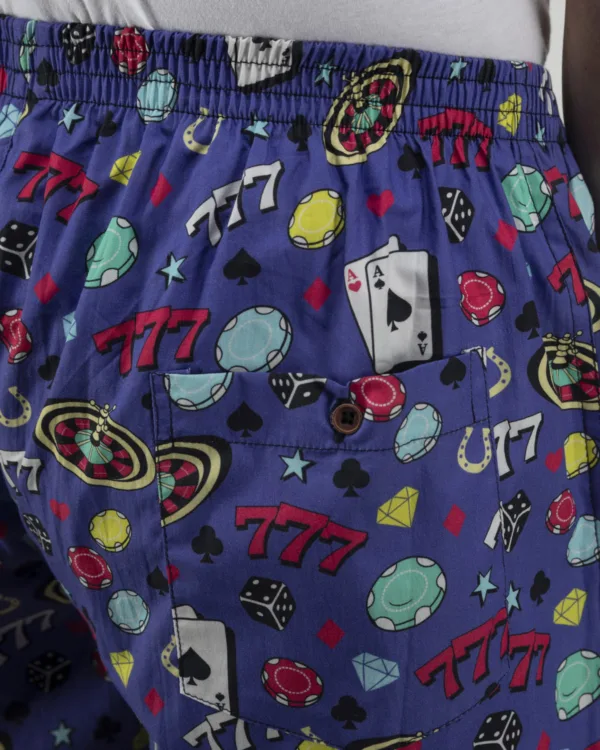 Blue Casino Mens Boxers. Whats Down printed cotton poplin boxers, on model 4