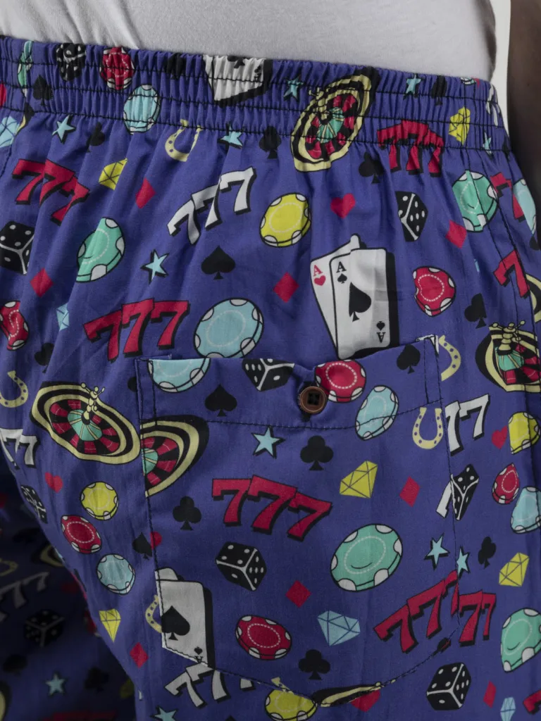 Blue Casino Mens Boxers. Whats Down printed cotton poplin boxers, on model 4