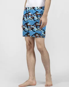 Blue Camo Mens Boxers. Whats Down men's printed cotton poplin boxers, back view