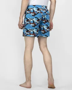 Blue Camo Mens Boxers. Whats Down men's printed cotton poplin boxers, print close-up