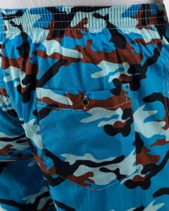Blue Camo Mens Boxers. Whats Down men's printed cotton poplin boxers, on model