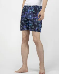 Blue Galaxy Mens Boxers. Whats Down printed cotton poplin boxers, on model 2