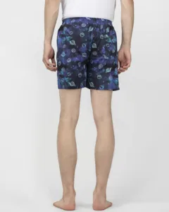 Blue Galaxy Mens Boxers. Whats Down printed cotton poplin boxers, on model 3
