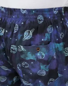 Blue Galaxy Mens Boxers. Whats Down printed cotton poplin boxers, on model 4