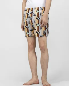 Brown Old Tech Mens Boxers. Whats Down men's printed cotton poplin boxers, back view