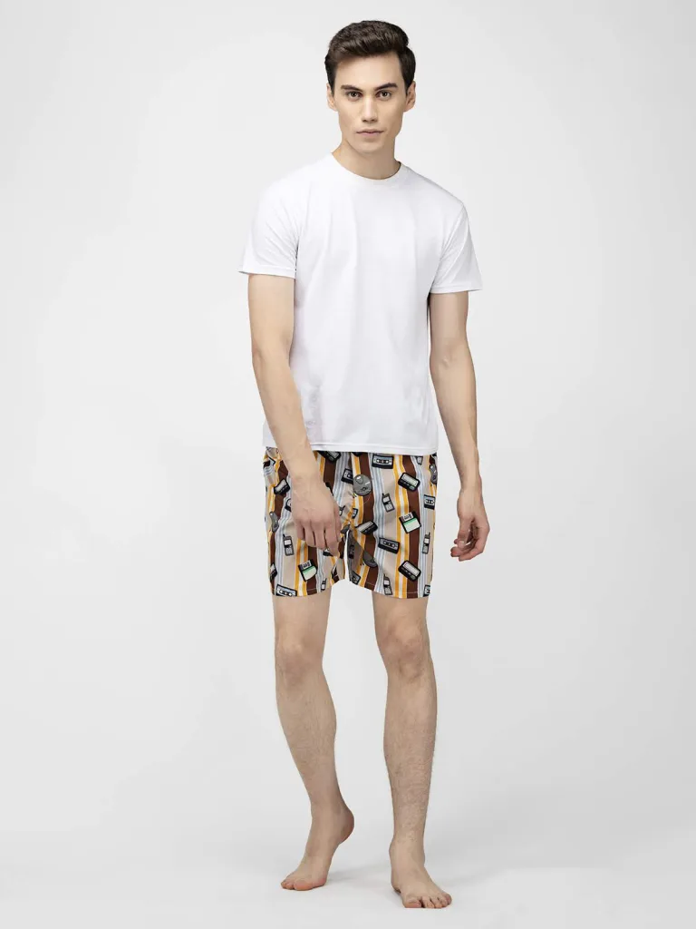 Brown Old Tech Mens Boxers. Whats Down men's printed cotton poplin boxers