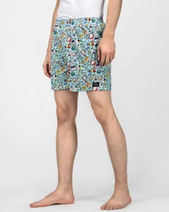 Blue Doodles Mens Boxers. Whats Down men's printed cotton poplin boxers, back view