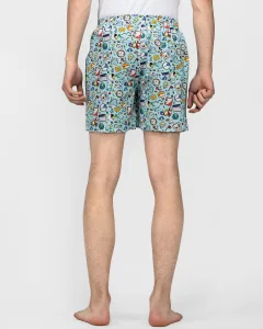 Blue Doodles Mens Boxers. Whats Down men's printed cotton poplin boxers, print close-up