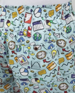 Blue Doodles Mens Boxers. Whats Down men's printed cotton poplin boxers, on model