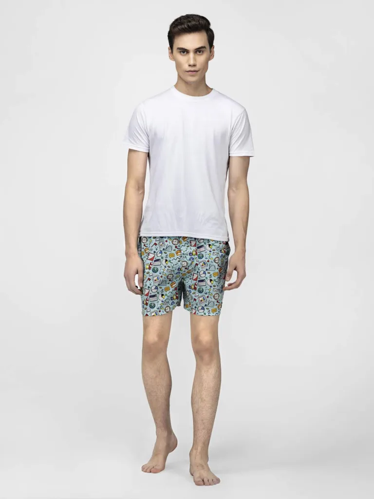 Blue Doodles Mens Boxers. Whats Down men's printed cotton poplin boxers