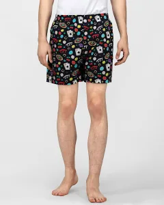 Black Casino Mens Boxers. Whats Down men's printed cotton poplin boxers, front view