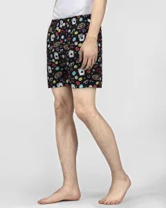 Black Casino Mens Boxers. Whats Down men's printed cotton poplin boxers, back view