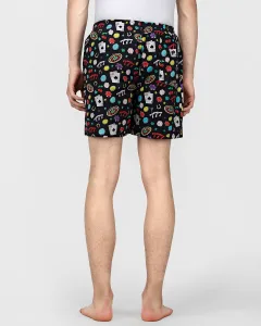 Black Casino Mens Boxers. Whats Down men's printed cotton poplin boxers, print close-up