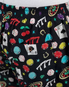 Black Casino Mens Boxers. Whats Down men's printed cotton poplin boxers, on model