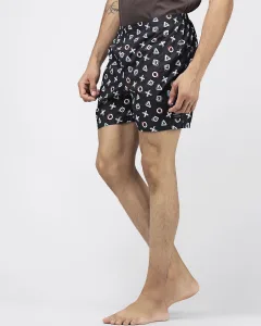 Black Playstation Mens Boxers. Whats Down men's printed cotton poplin boxers, back view