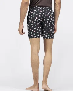 Black Playstation Mens Boxers. Whats Down men's printed cotton poplin boxers, print close-up