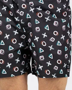 Black Playstation Mens Boxers. Whats Down men's printed cotton poplin boxers, on model