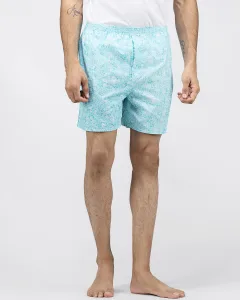 Blue Mosaic Mens Boxers. Whats Down men's printed cotton poplin boxers, front view