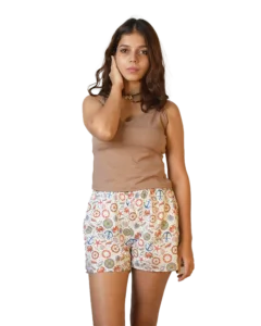 Whats Down White Nautical women's printed cotton boxers on model, front