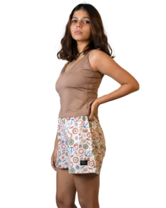 Whats Down White Nautical women's printed cotton boxers on model, side