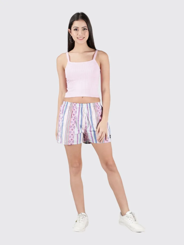 Multicolour Vertical Boho Womens Boxers. Whats Down women's printed cotton poplin boxers