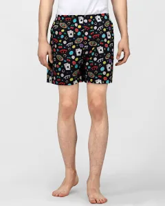 Black Casino Mens Boxers. Whats Down men's printed cotton poplin boxers, side view